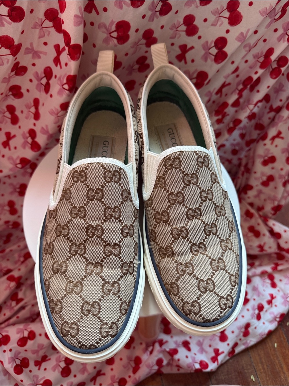Gucci Beige/Brown Monogram Slip-On women’s  Shoes